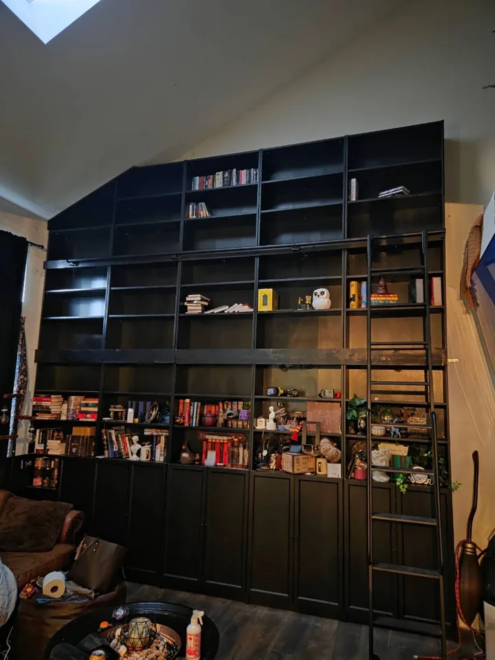 IKEA BILLY bookcase wall with library ladder
